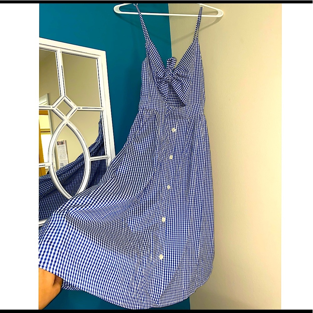 White and light blue checkered dress